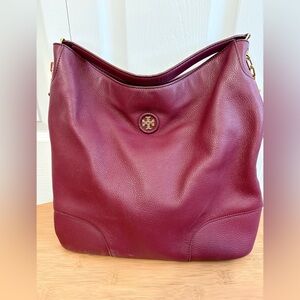 Tory Burch Red Agate Pebbled Leather Hobo Bag